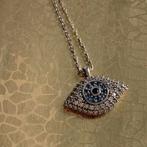 925k Sterling Silver Evil Eye Necklace - Blue Sapphire